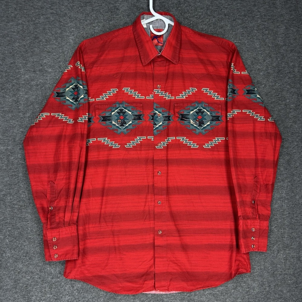 Vintage Roper Shirt Mens M Red Aztec Southwestern Pearl Snap Wester cowboy Rodeo